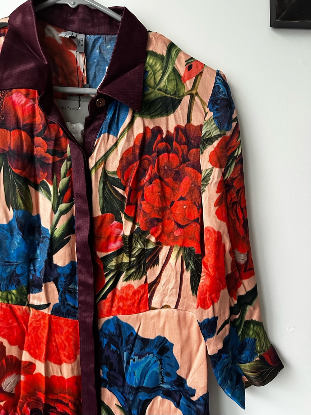 NWT Bl^nk Anthropologie Floral Midi Button Shirt Dress Sleeves Multi Petite S - Picture 5 of 13